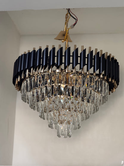Crystal Chandelier – Black & Gold Elegance for a Luxurious Ambiance