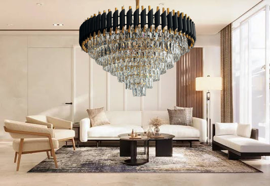 Crystal Chandelier – Black & Gold Elegance for a Luxurious Ambiance