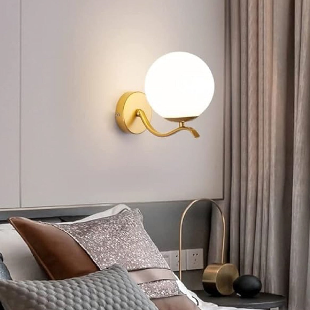 Metal Frame Wall Lamp with White Glass