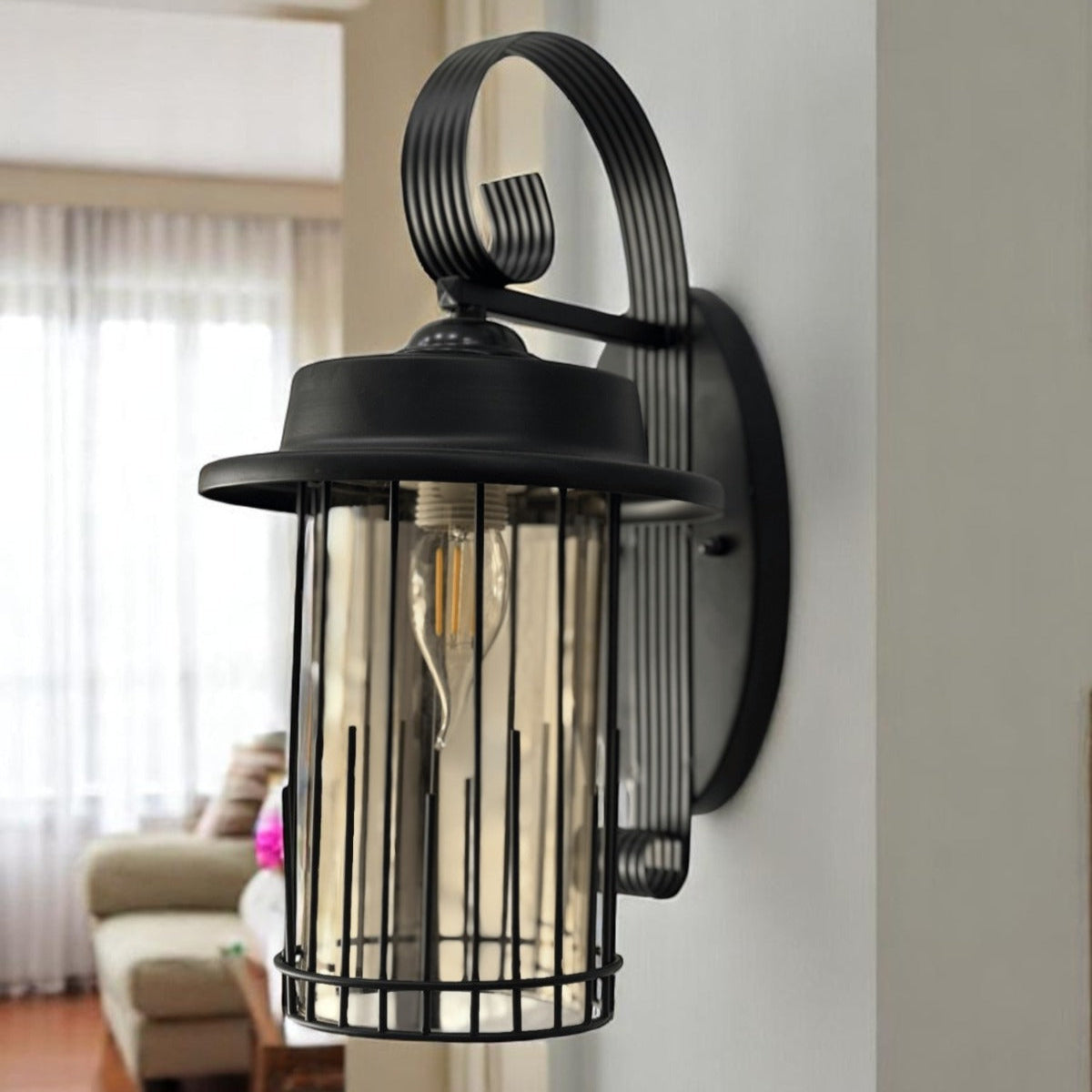 Sleek Black Metal Wall Lantern – Perfect for Indoors, Entrances & Lobbies