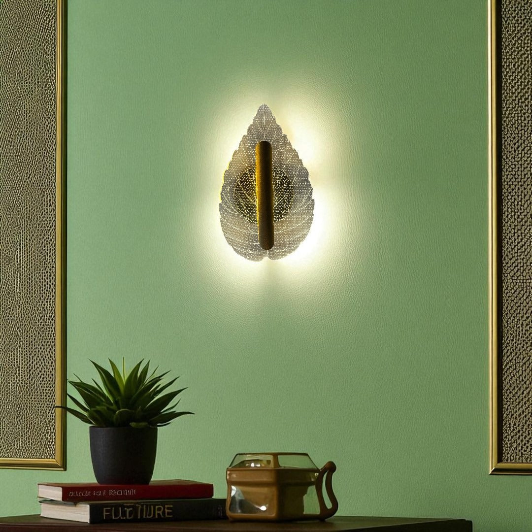 Leaf Shape 3D Wall Lamp – Metal Frame with Acrylic Glass